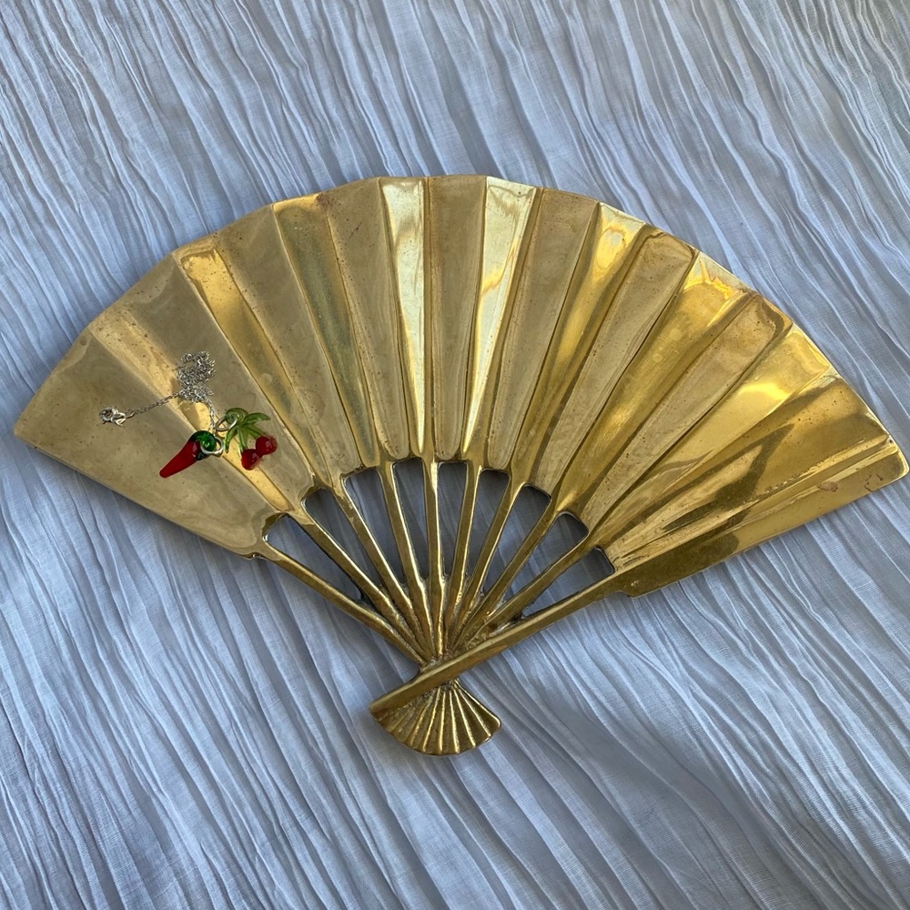 ( SOLD ) - Vintage Footed Brass Fan Tray, Brass Jewelry Trinket Dish